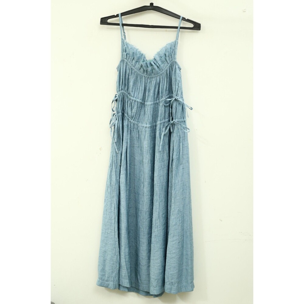 Muse Assembly Textured Midi Dress Ruffle Tiered Sleeveless Solid Blue S 291477 - Picture 6 of 7